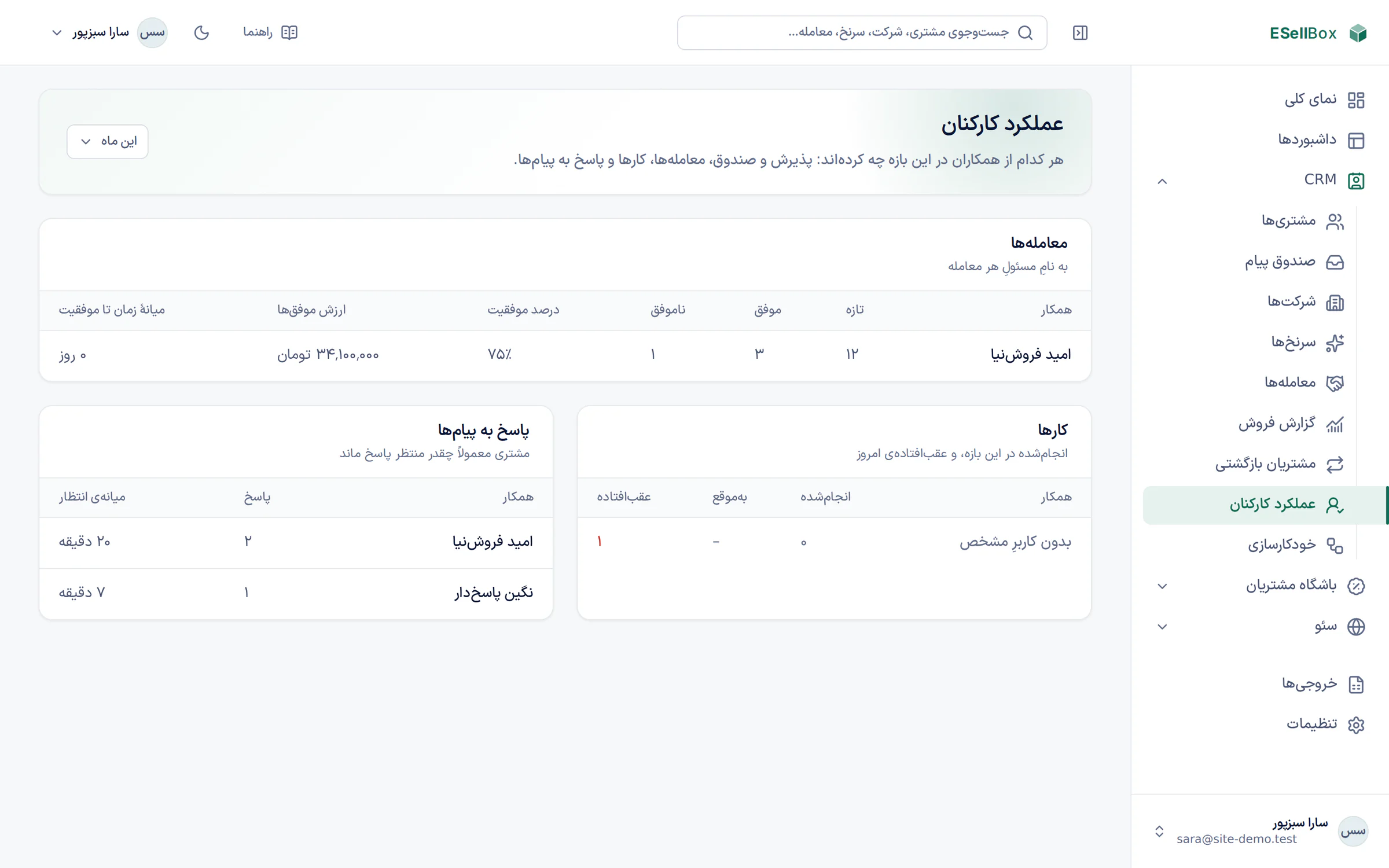 کار هر همکار کنار هم: معامله‌ها، کارها و پیام‌های پاسخ‌داده